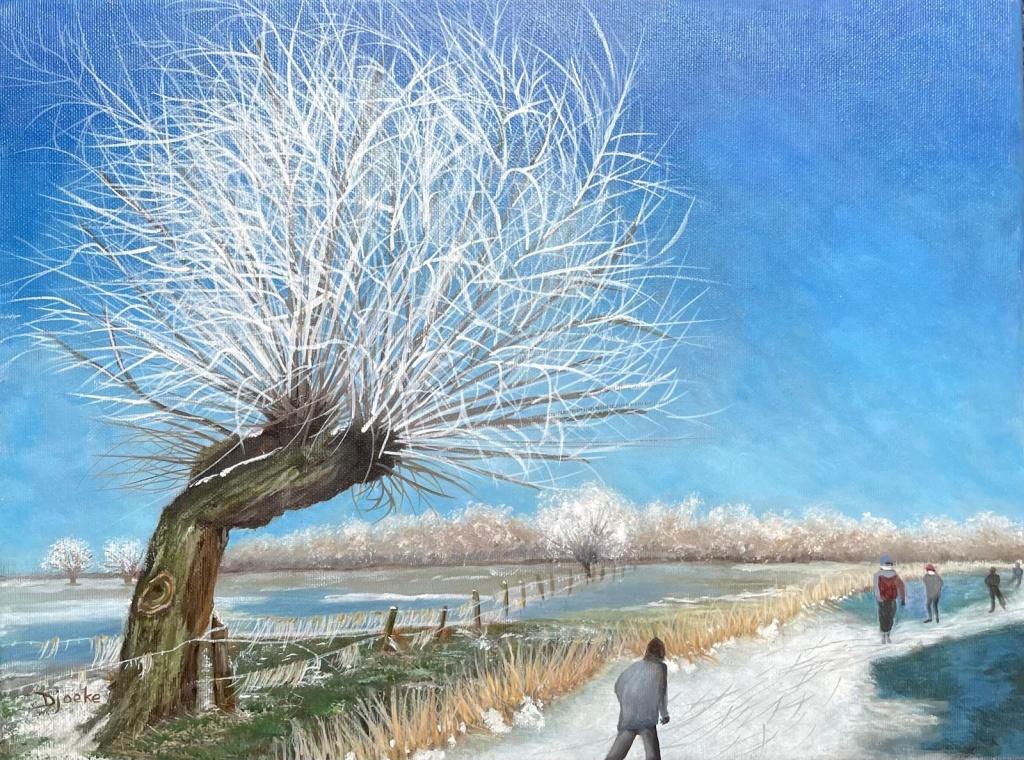 Schaatsers bij winter in Friesland